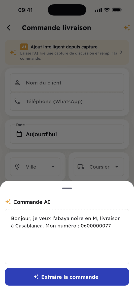 Capture de l’app Ribh : Colle un DM, Ribh remplit la commande