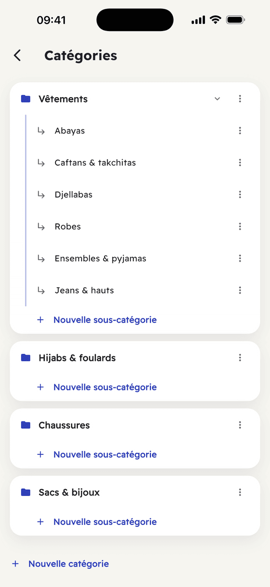 Capture de l’app Ribh : Range ton stock par catégories