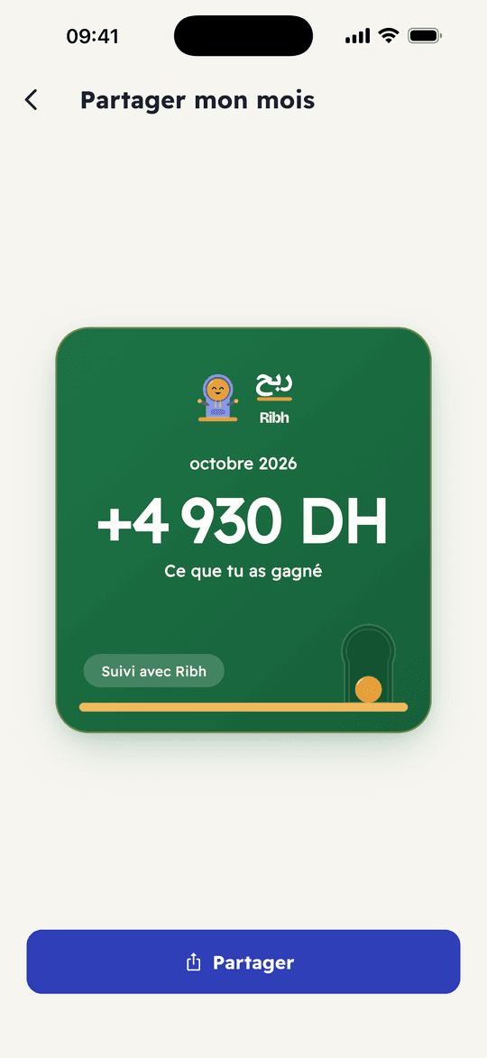 Capture de l’app Ribh : Partage ton mois en image