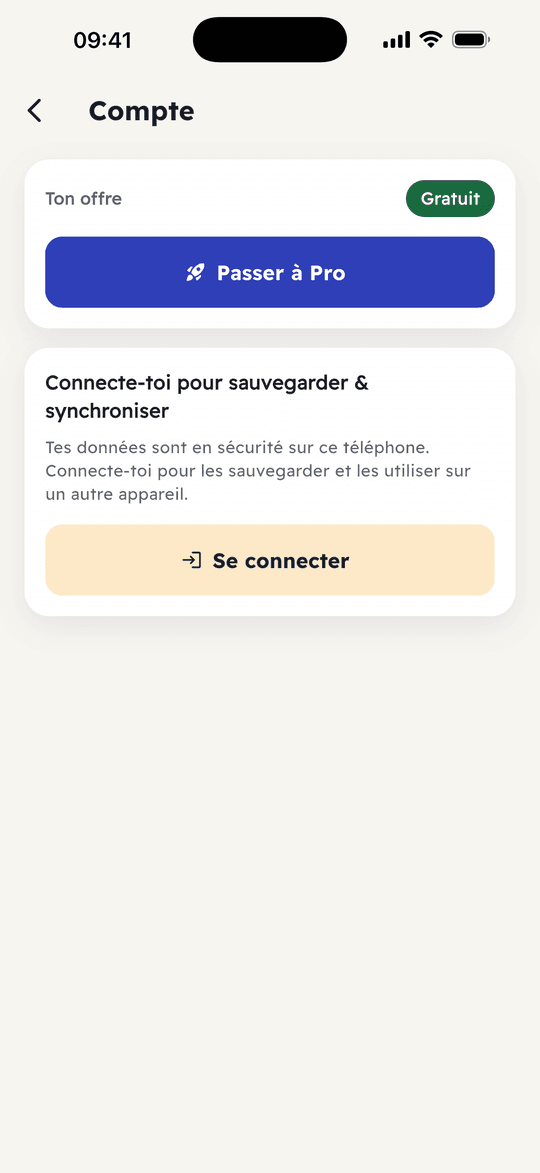 Capture de l’app Ribh : Marche sans internet, sauvegardé dans le cloud