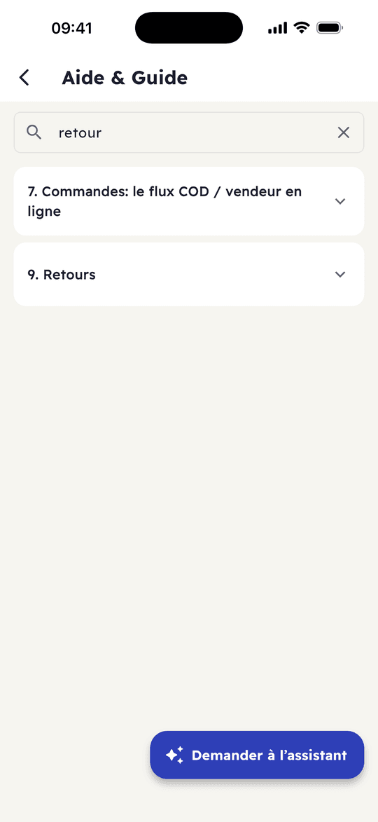 Capture de l’app Ribh : Aide & Guide, et un assistant qui répond