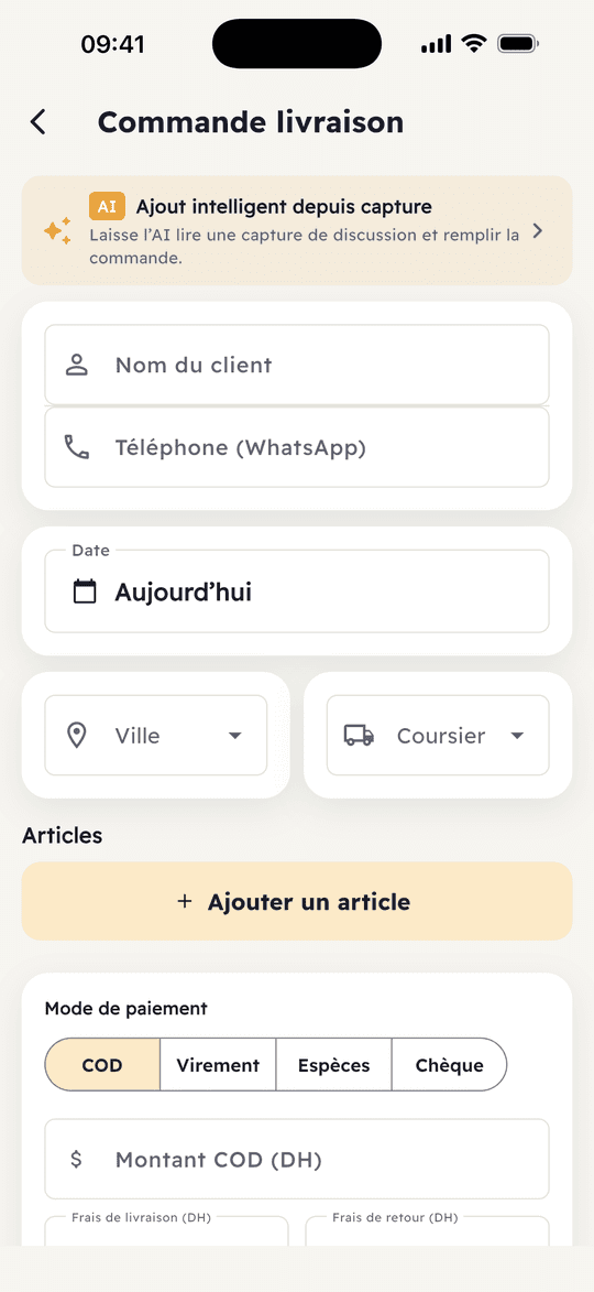 Capture de l’app Ribh : Une capture de discussion devient une commande
